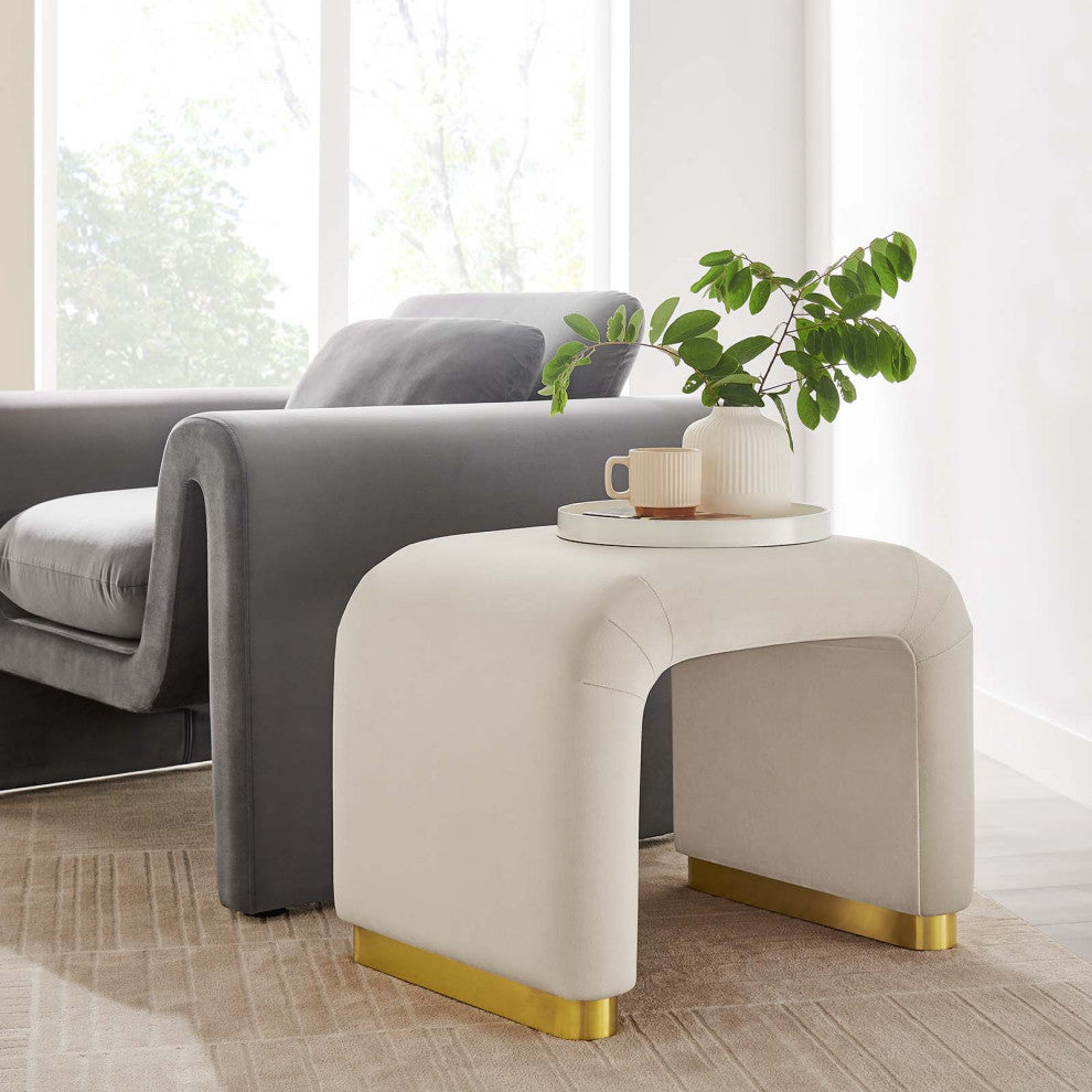 Koda Performance Velvet Waterfall Stool - Brass Almond
