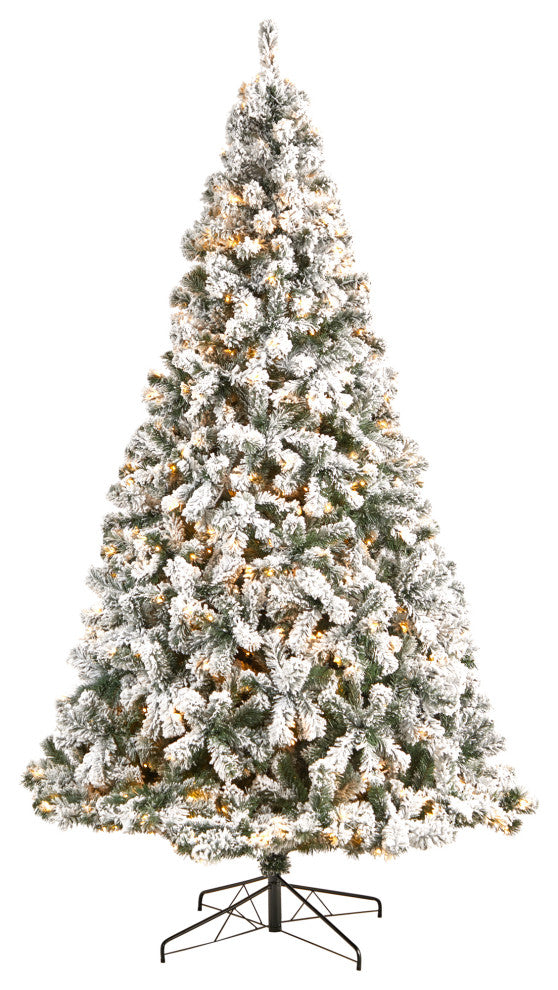 9' Flocked West Virginia Fir Artificial Christmas Tree With 650 Clear LED Lights