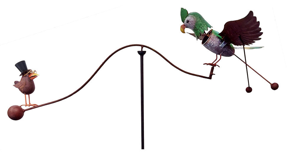 Rustic Metal Kinetic Birds Spinning Balancer Garden Stake