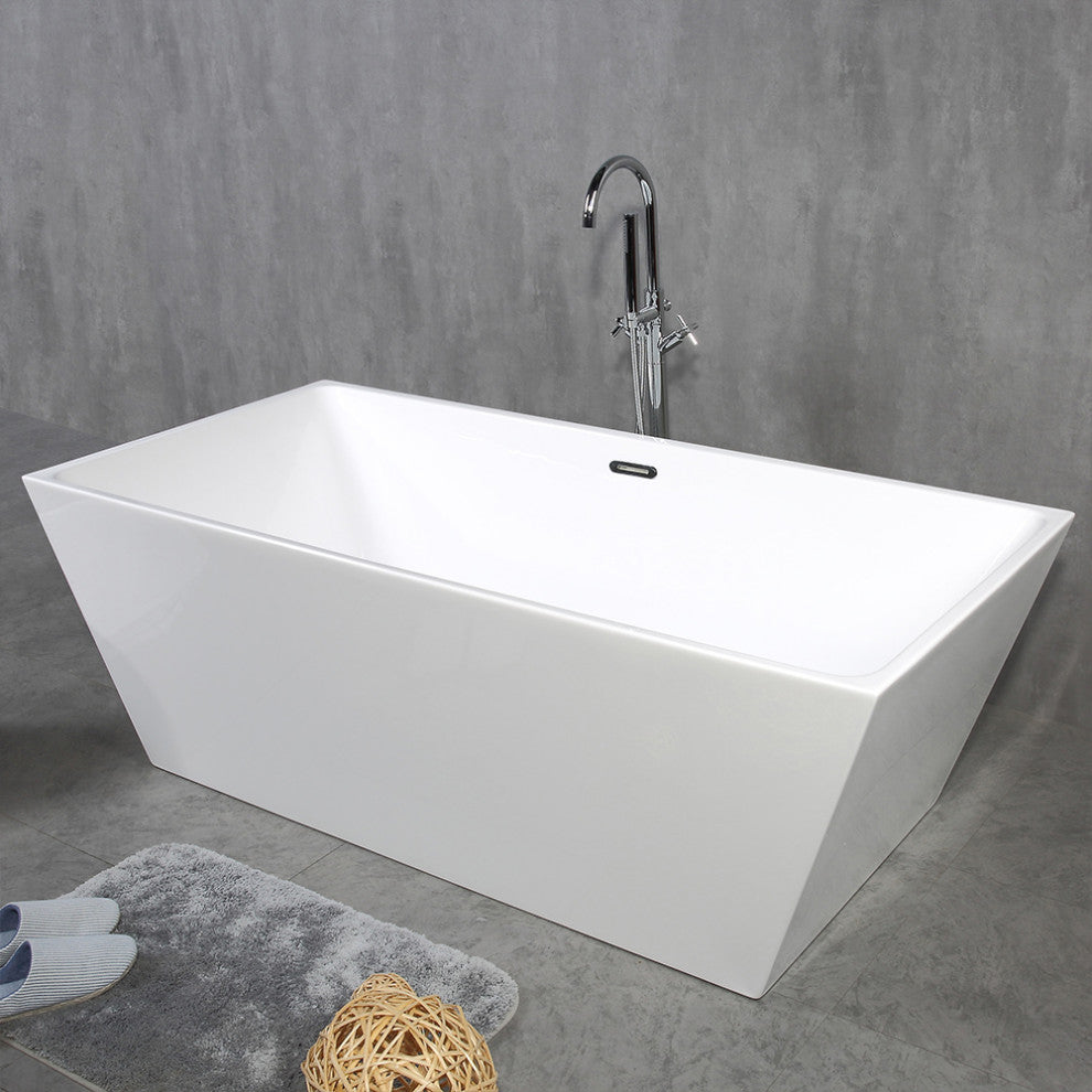 Acrylic Freestanding Bathtub With Chrome Drain Cover and Overflow Cover, 59"