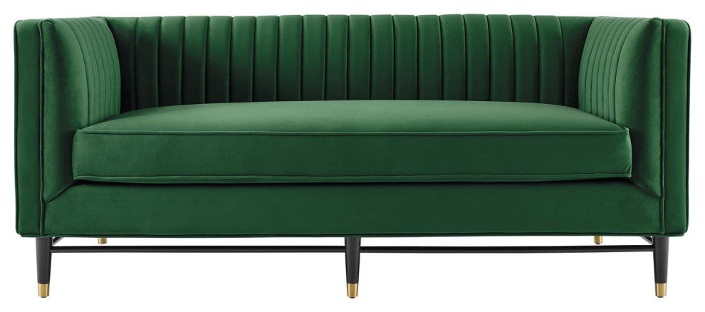 Loveseat Sofa, Velvet, Green, Modern, Living Lounge Room Hotel Lobby Hospitality