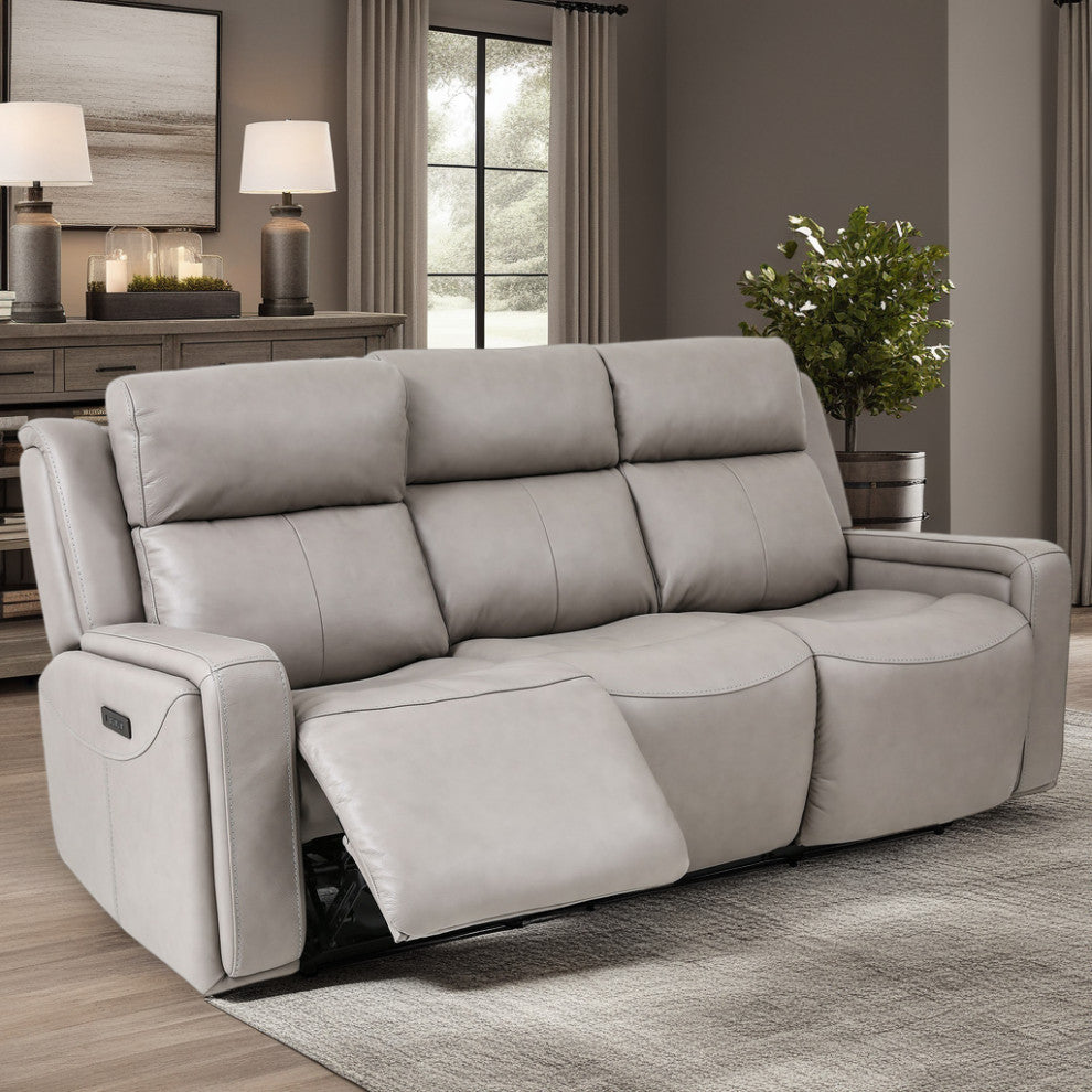 Claude Dual Power Reclining Sofa, Light Gray Genuine Leather