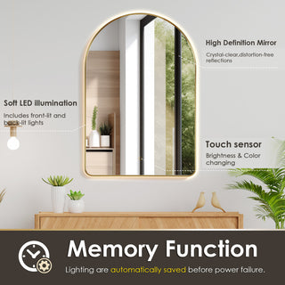 Starlit Domed Bathroom/Vanity LED Wall Mirror, Brushed Gold, 24"