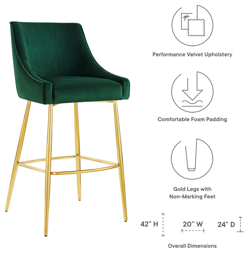 Discern Performance Velvet Bar Stool Green -5473