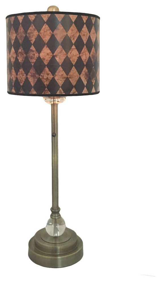 28" Crystal Lamp With Black Diamond Papyrus Shade, Antique Brass, Single