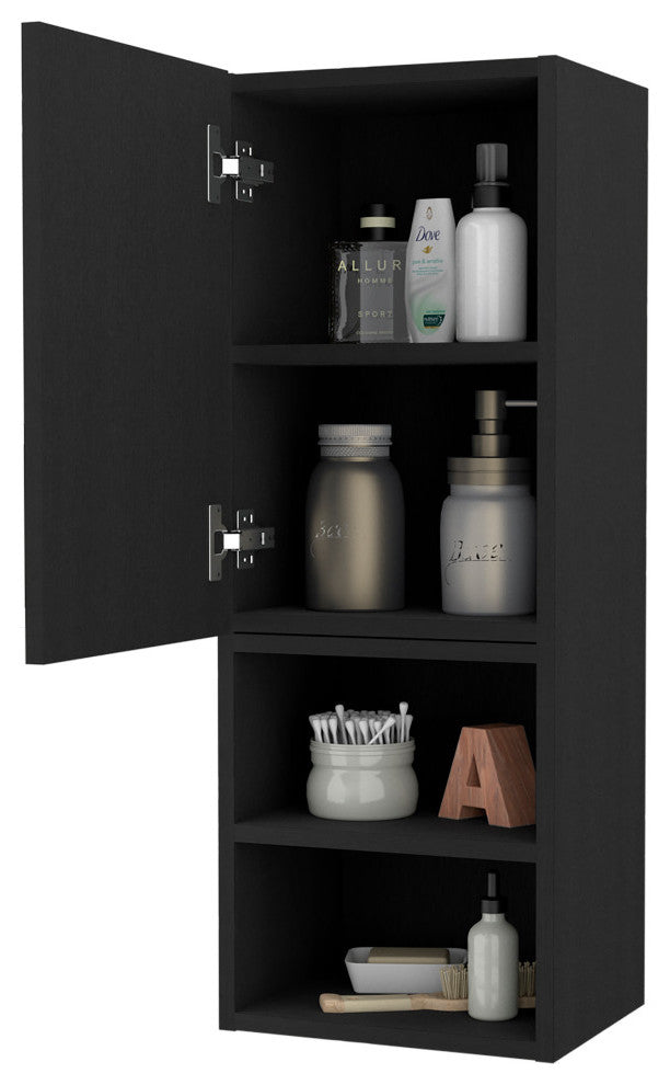 Praia Single Door Medicine Cabinet, with Four Shelves and Metal handle, Black