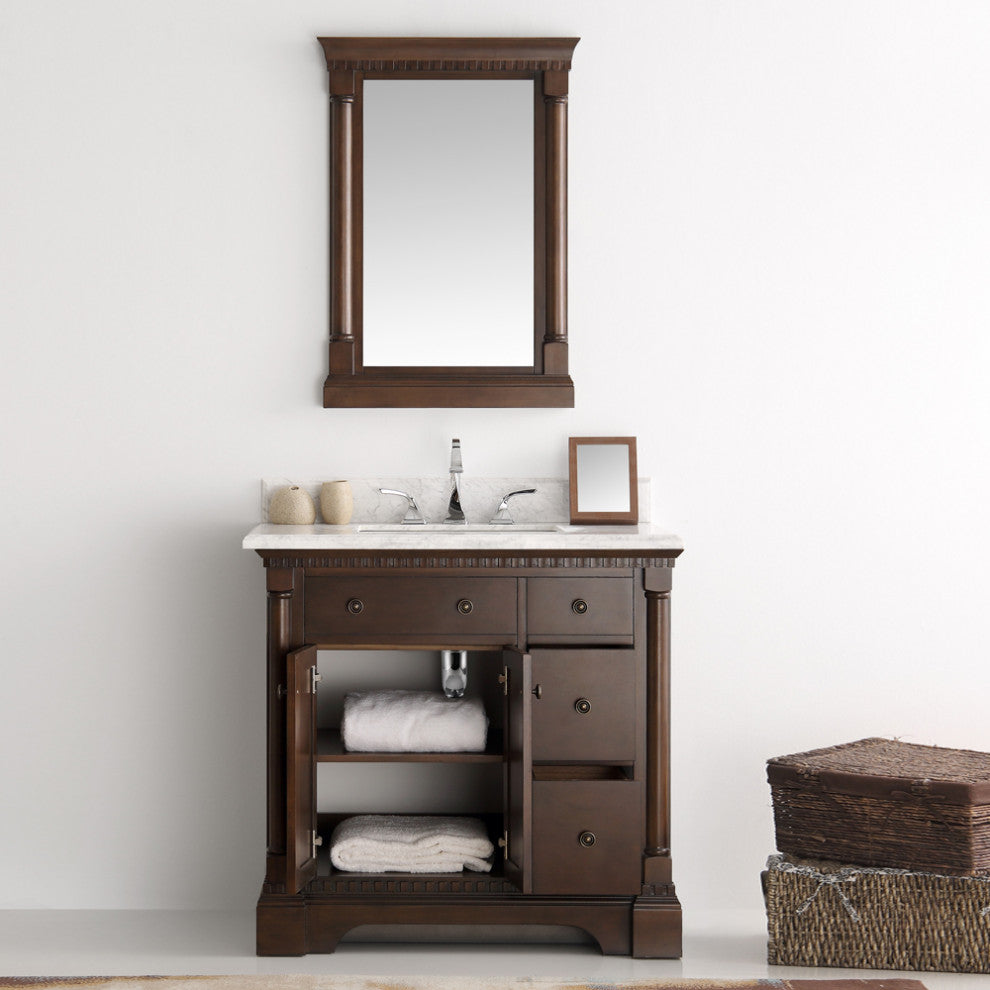 Fresca Kingston 36" Antique Coffee Traditional Bathroom Vanity With Mirror