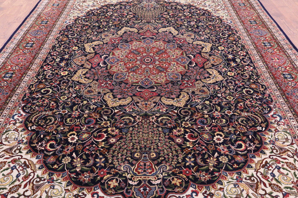 Navy Blue Persian Tabriz Handmade Wool Rug 9' 1" X 12' 3" Q9509