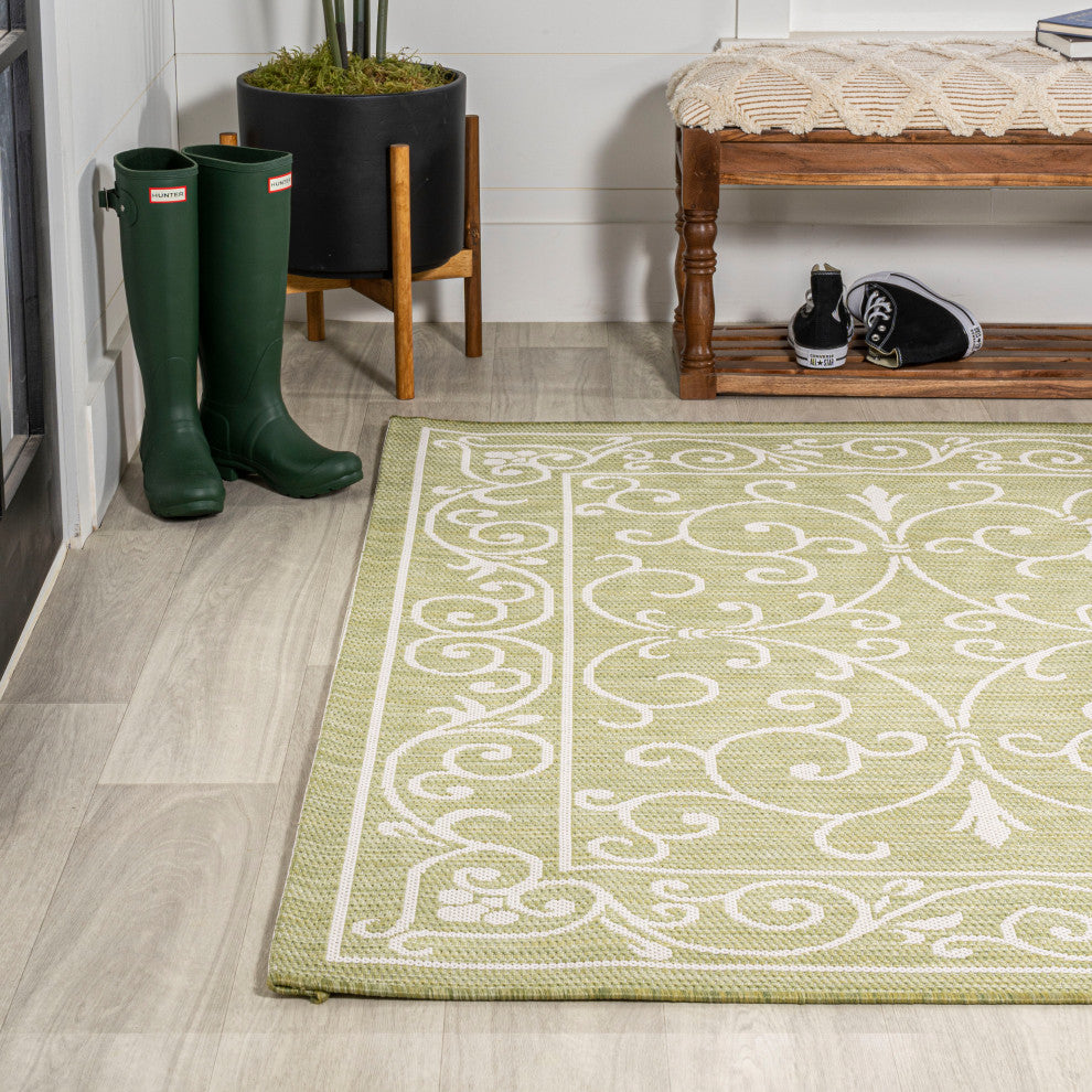 Charleston Filigree Textured Weave Indoor/Outdoor, Green/Cream, 8 X 10