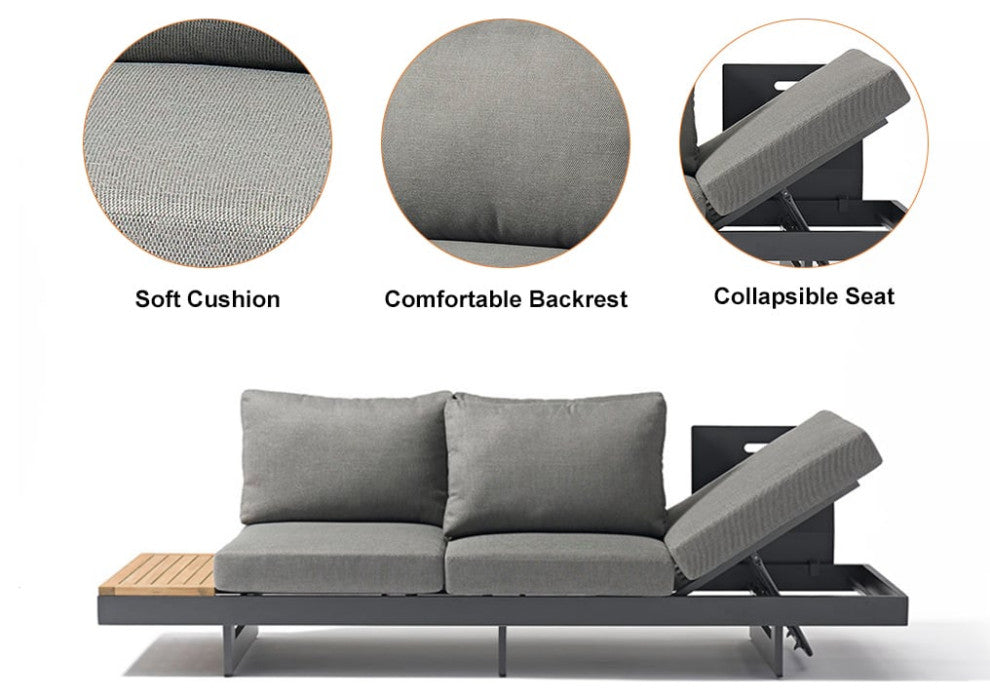 4 Pieces L Shape Outdoor Sectional Sofa Set with Wood Coffee Table in Gray
