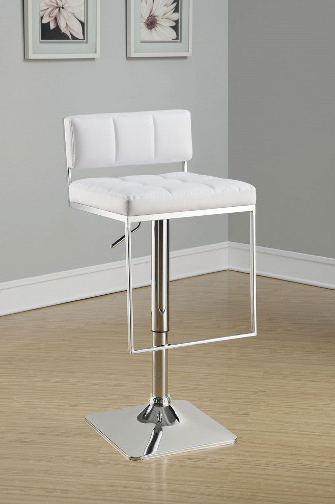 Adjustable Bar Stool with Upholstered Seat, White