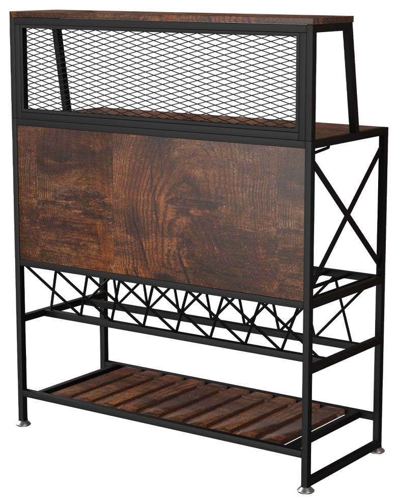 VEVOR Wine Rack Table Bar Cabinet Table w/ Wine Rack & Glass Holder Industrial