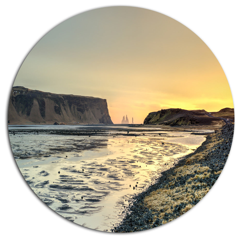 Dyrholaey View Unto Reynisfjara, Seashore Large Disc Metal Artwork, 36"