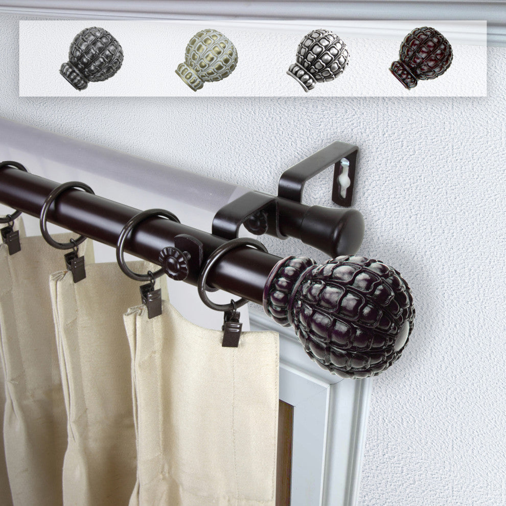 Velia 1" Double Curtain Rod, Mahogany, 48-84"