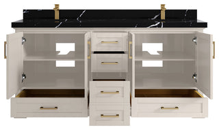 Boston 72" Double Sink Bath Vanity in Fine Grain 2" Calacatta Black