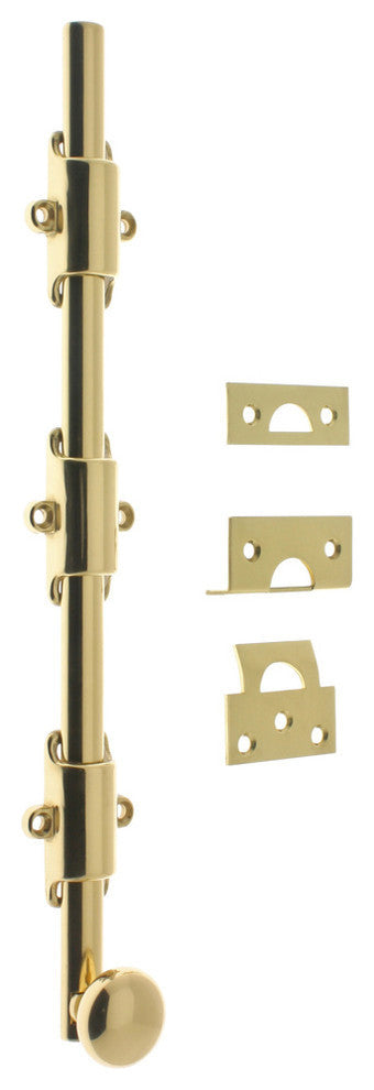Genuine Solid Brass 18" Heavy Duty Surface Bolt, Polished Brass, No Lacquer