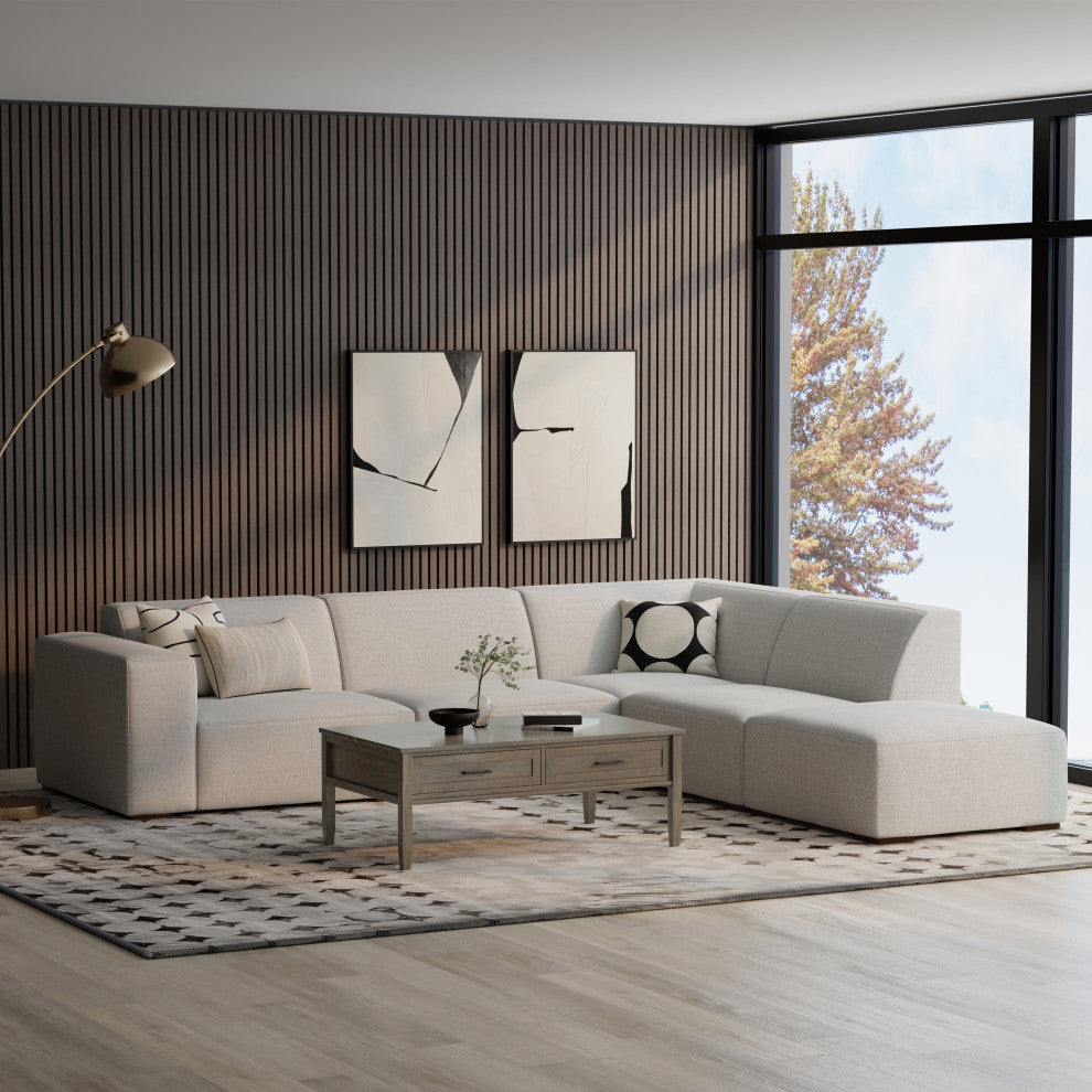 Rex Right Corner Sectional Modular Sofa with Ottoman in Tightly Woven