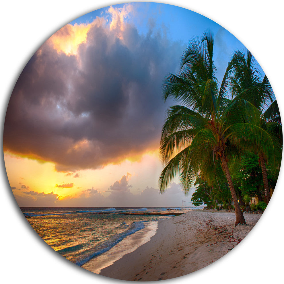Beautiful Beach With Palms In Barbados, Seascape Disc Artwork, 23"