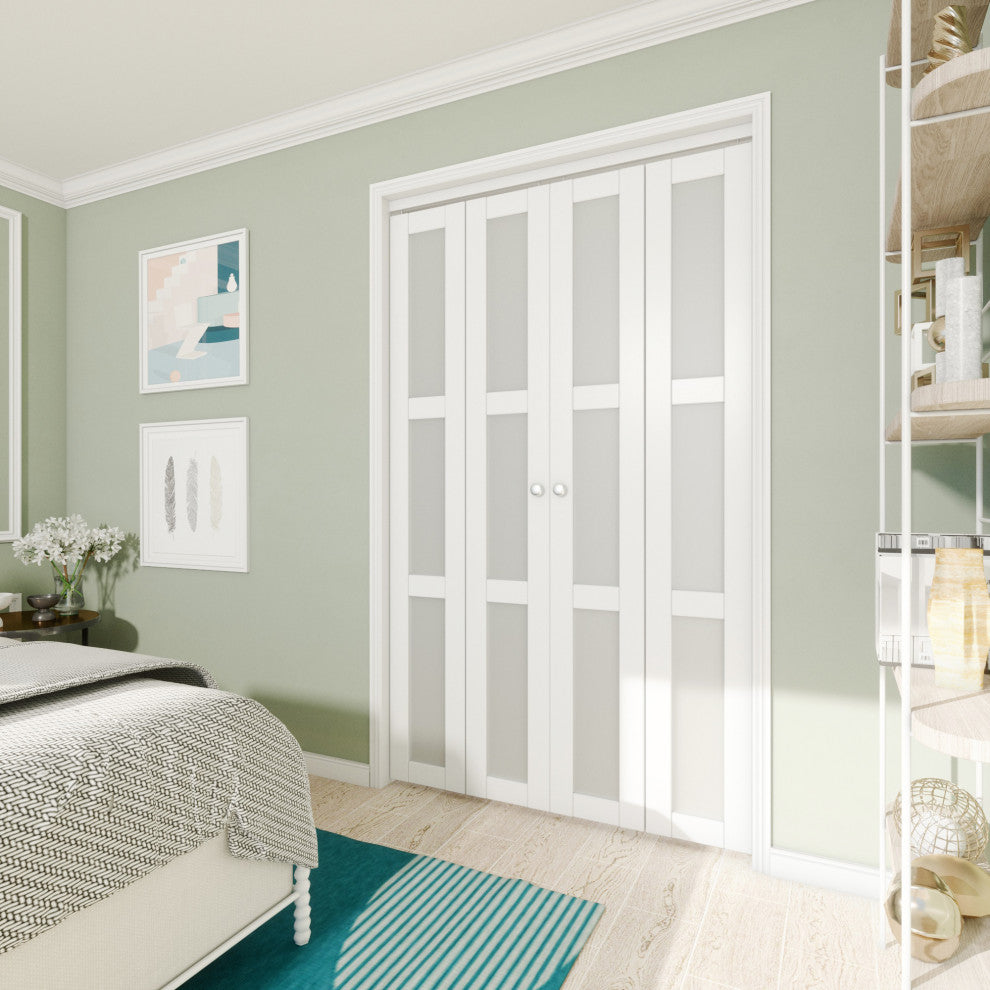 3-lite Frosted Glass Bi-Fold Door with Installation Hardware Kit, 24"w X 78"h