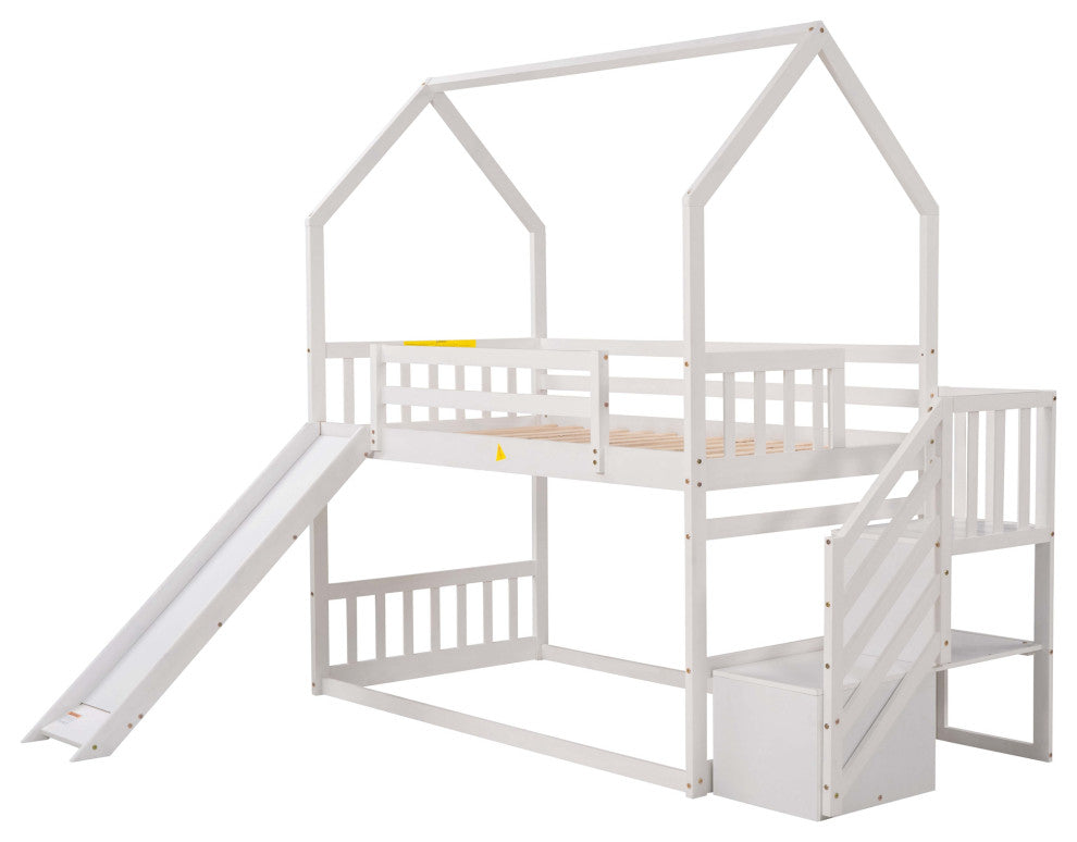 Gewnee Twin over Twin House Bunk Bed with Convertible Slide