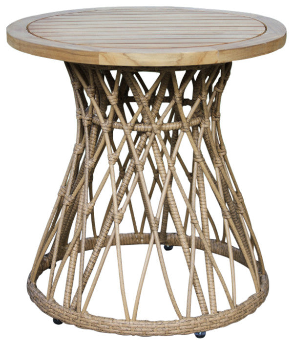 Bohemian Teak and Wicker Accent Table