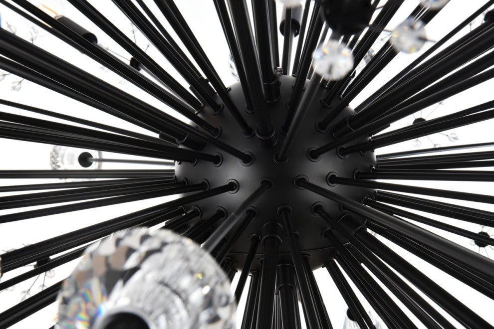 Victor 38" Crystal Starburst Round Pendant, Black