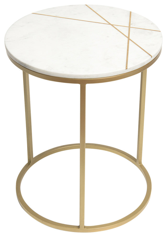 Piers Inlay Round Marble Side Table, White