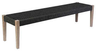 Armen Living Camino Fabric/Wood Indoor Outdoor Dining Bench in Charcoal/Natural