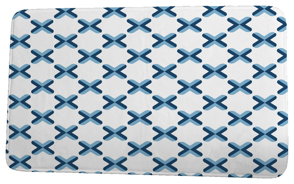 Upscale Getaway Criss Cross Geometric Print Bath Mat, Light Blue, 21"x34"