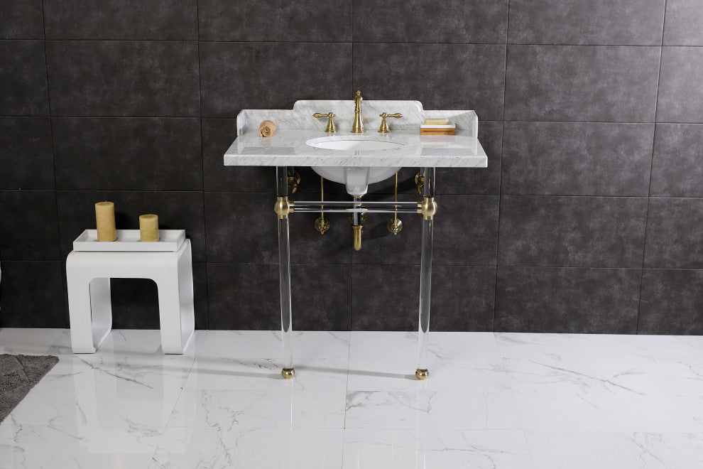 Kingston Brass LMS36MA7 36" Carrara Marble Console Sink, Acrylic Legs