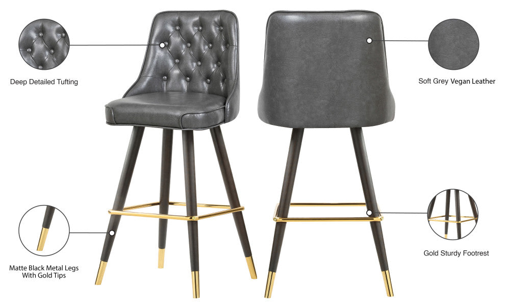 Portnoy Faux Leather Upholstered Bar Stool, Set of 2, Grey