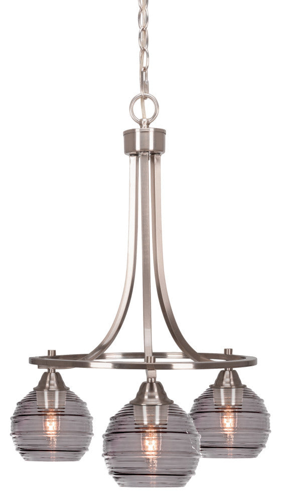 Paramount Downlight 3-Light Chandelier, Brushed Nickel, 6" Smoke Ribbed Glass