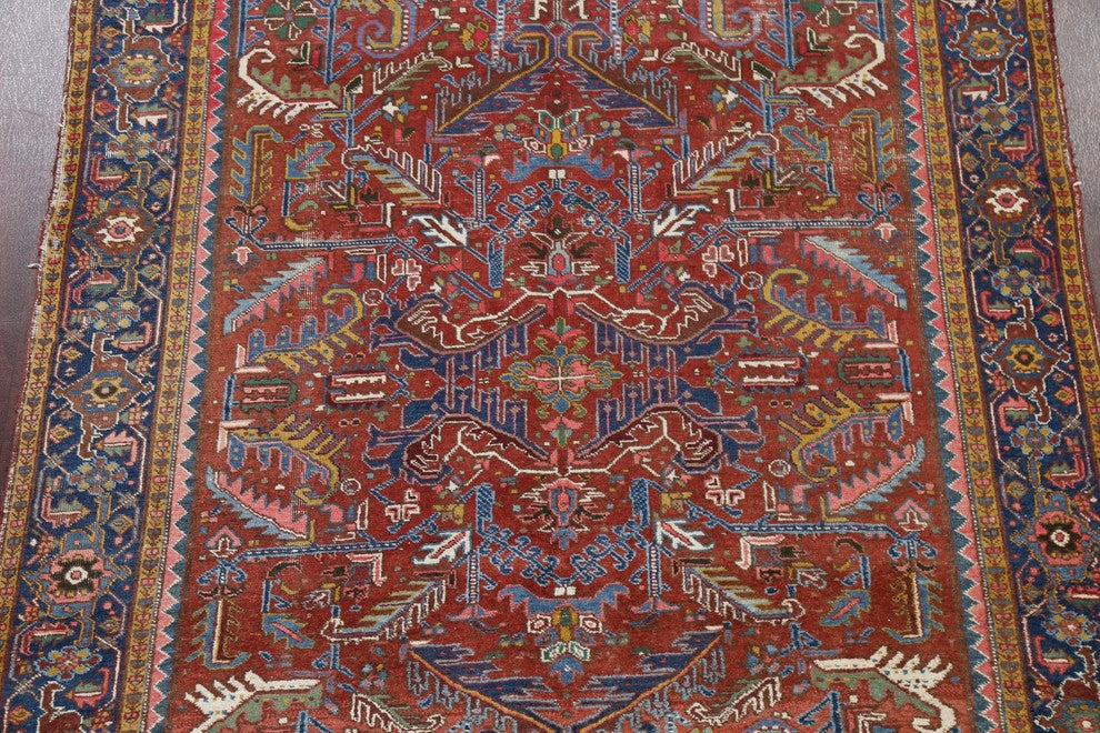 Consigned, Persian Oriental Antique Handmade Low Pile Carpet, Red, 10'4"X7'0"