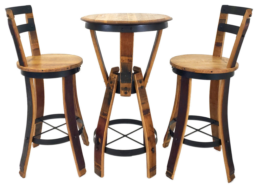 Wine Barrel Hourglass Pub Set, Full Back Stools