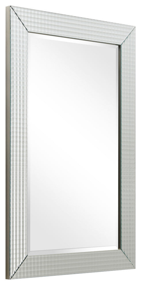 Bling Beveled Glass Rectangle Wall Mirr, 1" Beveled Center, Wood Frame, 36"x24"