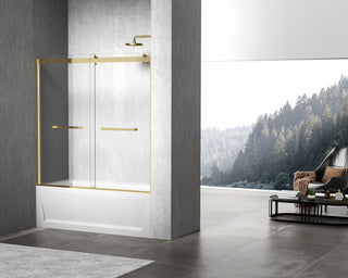 Home Living 60X60 Frameless Double Sliding Tub Door, Brushed Gold