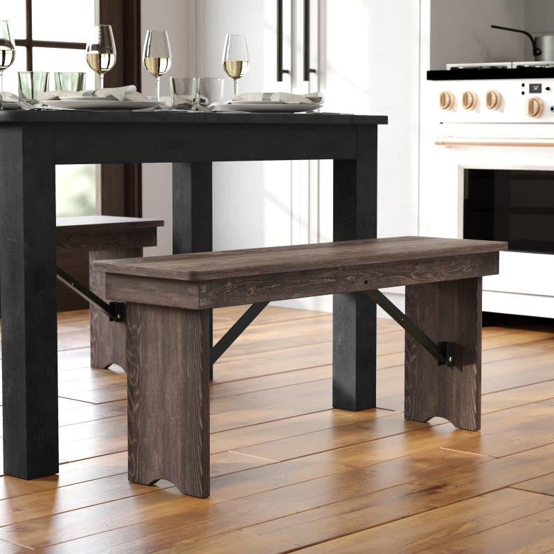 HERCULES Series 40" x 12" Solid Pine Folding Farm Bench, Mahogany