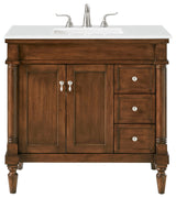36" Single Bathroom Vanity, Walnut With Ivory White Engineered Marble