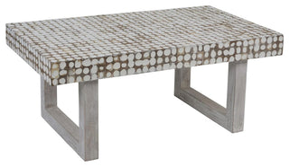 Rectangular Coffee Table With Inlaid Coconut Shells and Sturdy Wood Base