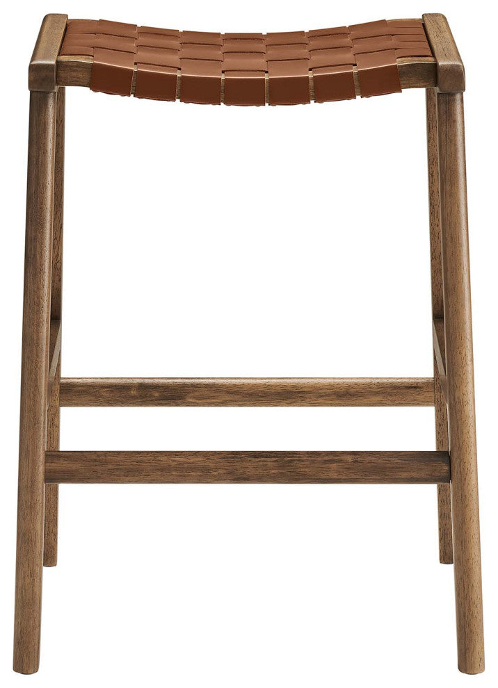 Saoirse Faux Leather Wood Counter Stool - Set of 2 - Walnut Brown