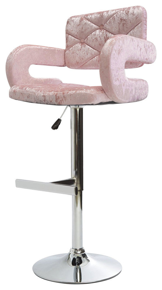 Vera Diamond Tufted Vanity Stool, Pink Crushed Velvet