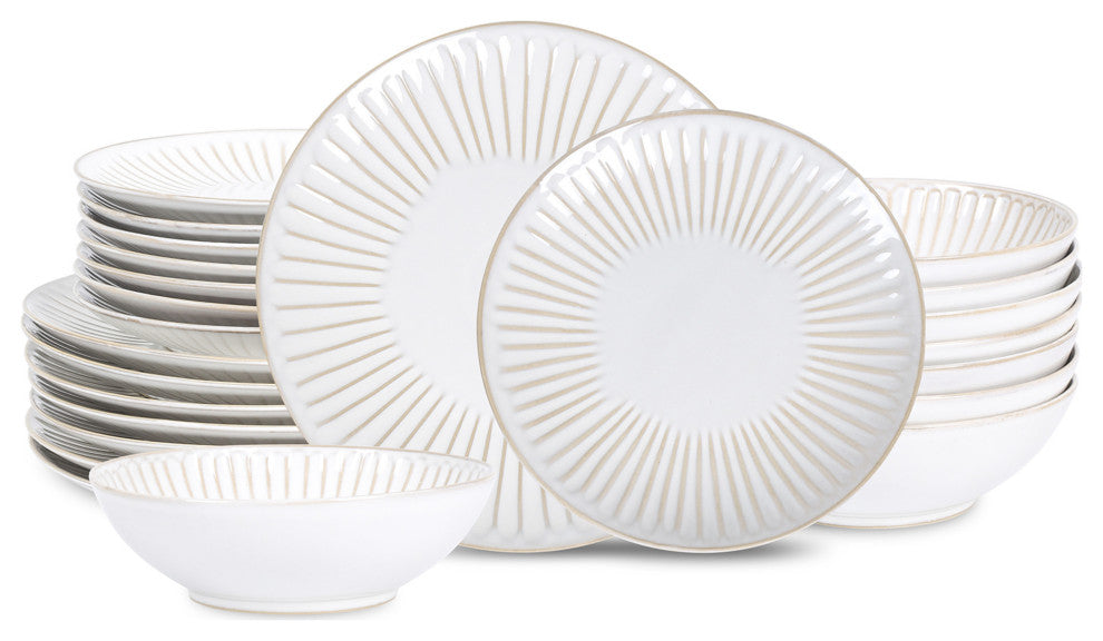 Stone Lain Linea Stoneware 24-Piece Dinnerware Set, White