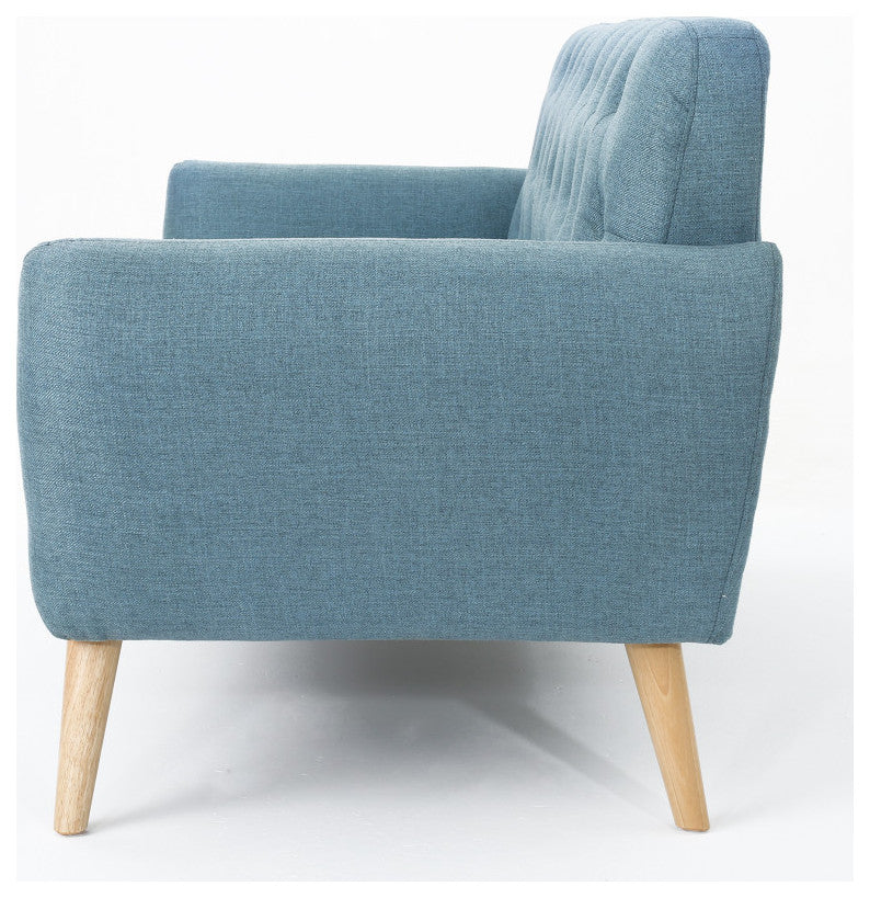 GDF Studio Eunice Petite Mid Century Modern Tufted Fabric Sofa, Blue