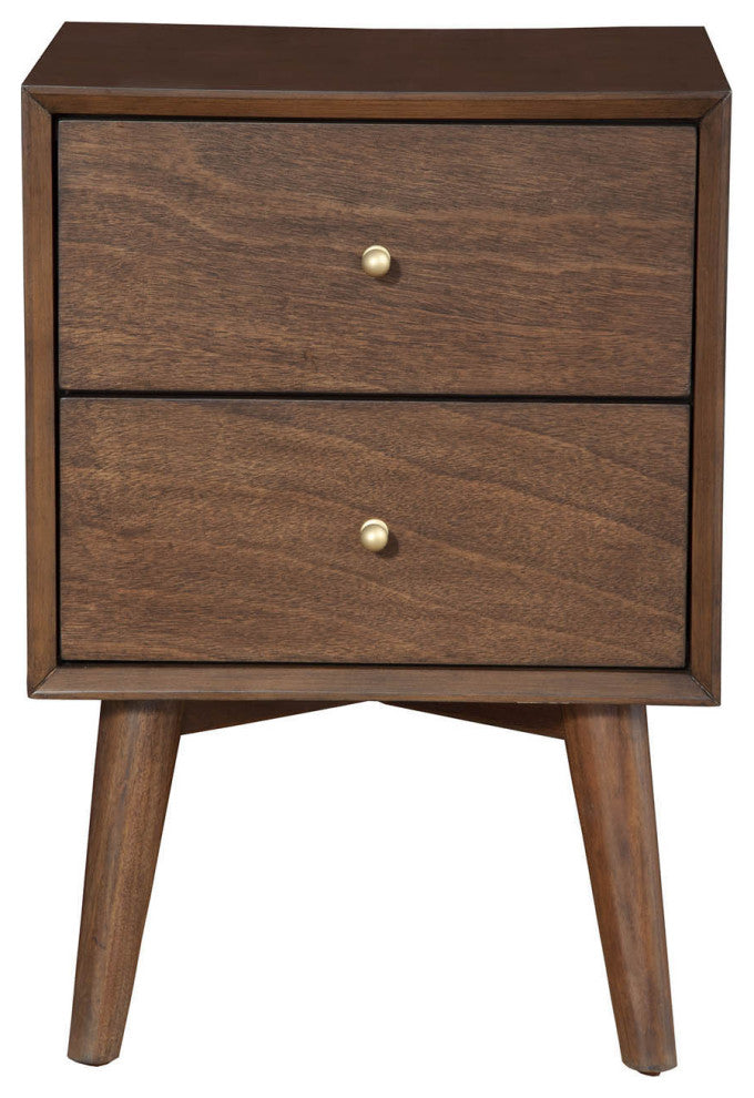 Flynn Mid Century Modern 2 Drawer Nightstand, Walnut