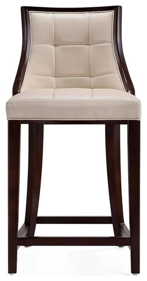 Manhattan Comfort Fifth 26" Faux Leather Counter Stool in Cream (Set of 3)