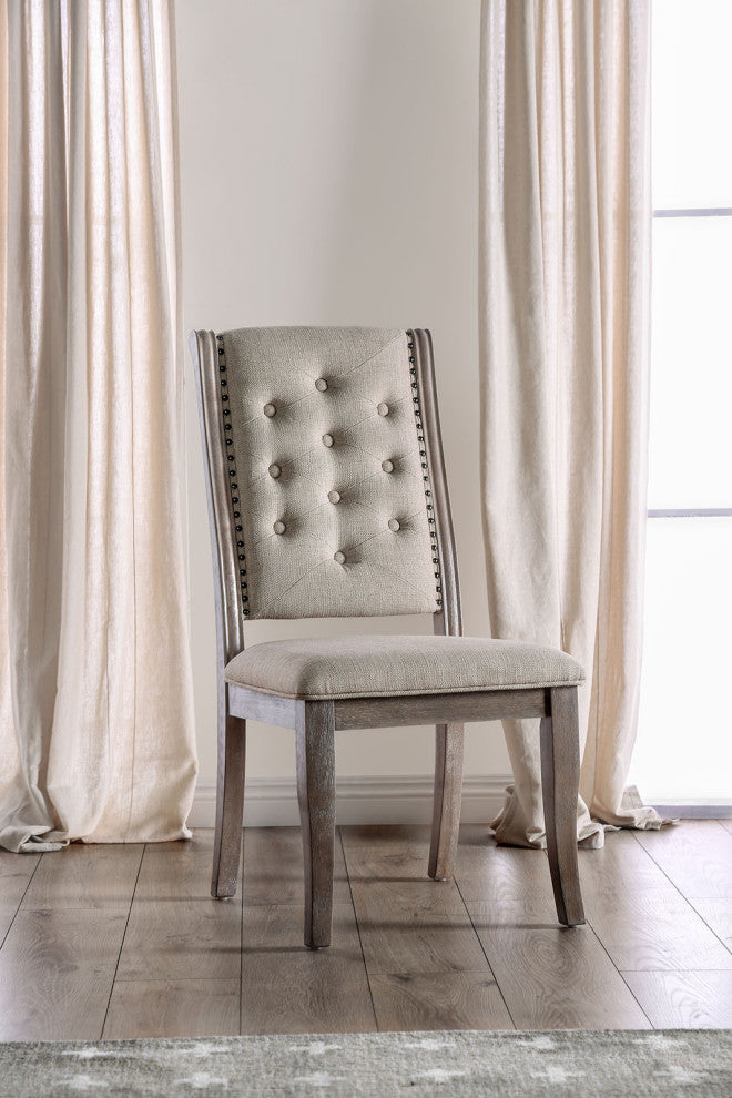Set of 2 Dining Side Chair With Nailhead Trim, Rustic Natural Tone