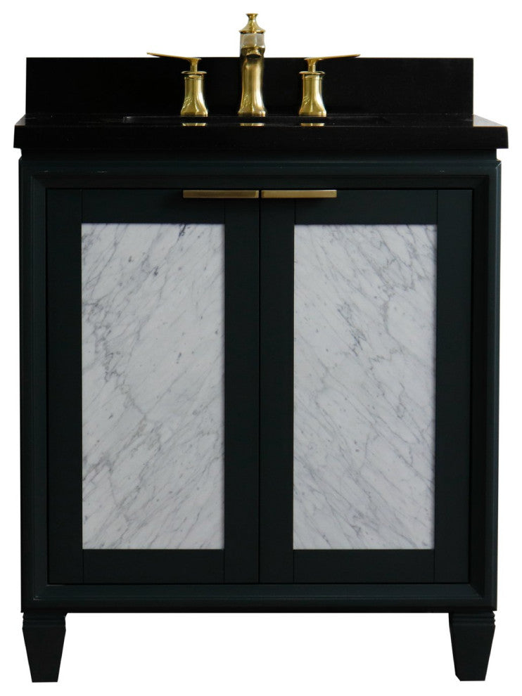 31" Single Sink Vanity, Dark Gray Finish With Black Galaxy Granite