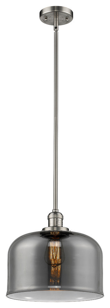 X-Large Bell 1-Light LED Pendant, Brushed Satin Nickel, Glass: Smoked