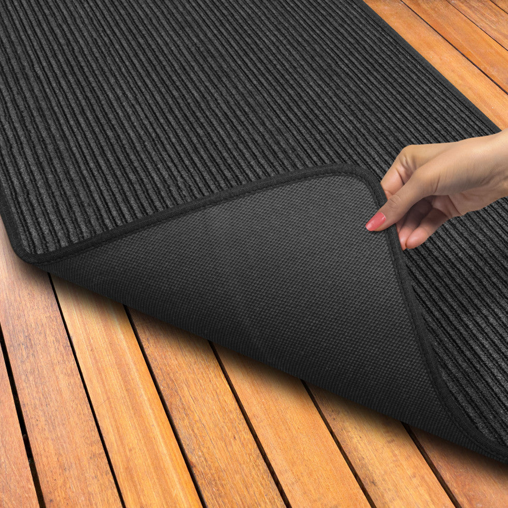 Indoor Outdoor Double-Ribbed Runner WithSkid-Resistant Back Black, 3' x 15'