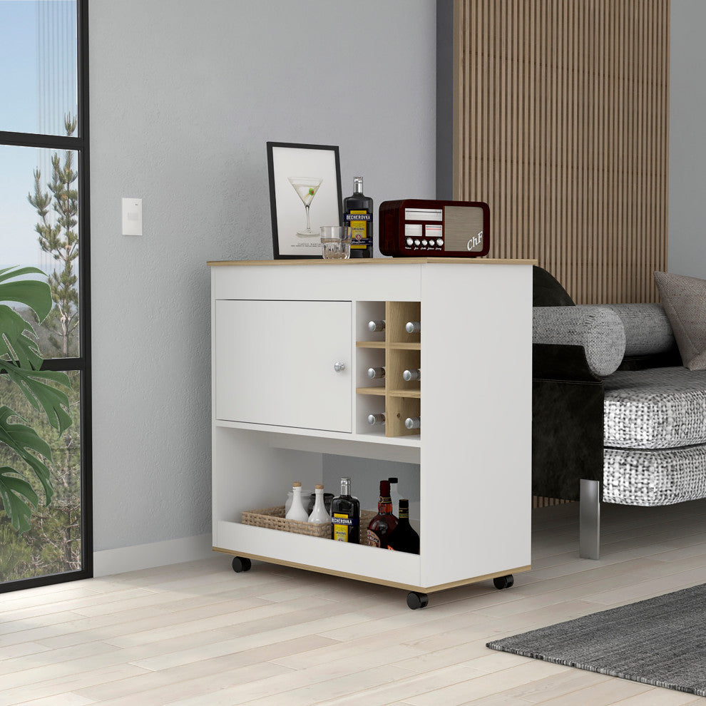 Texas Bar Cart, Light Oak-White